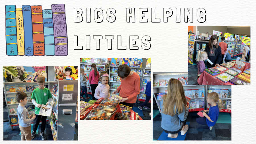 Older students helping younger students collage of "Bigs Helping Littles"